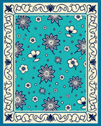 Turquoise Floral Patterned Decorative Rug