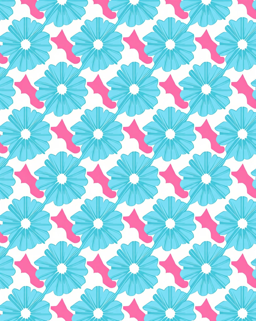 Aqua Floral Pattern With Pink Accents Rug