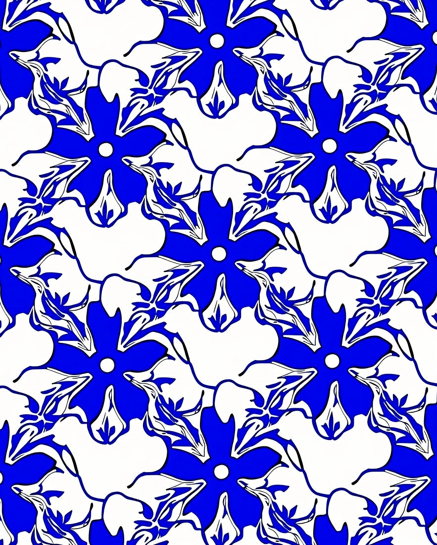 Bold Blue White Floral Pattern Rug