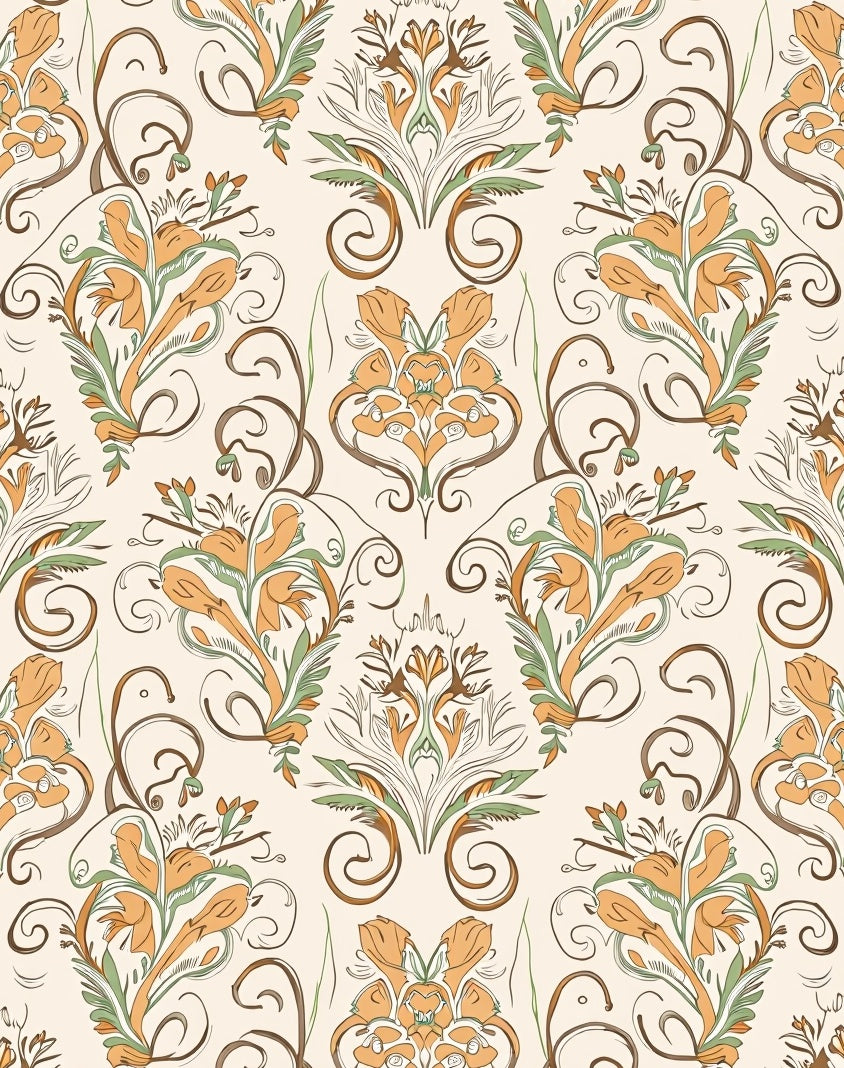 Floral Swirls Damask Pattern Design Rug