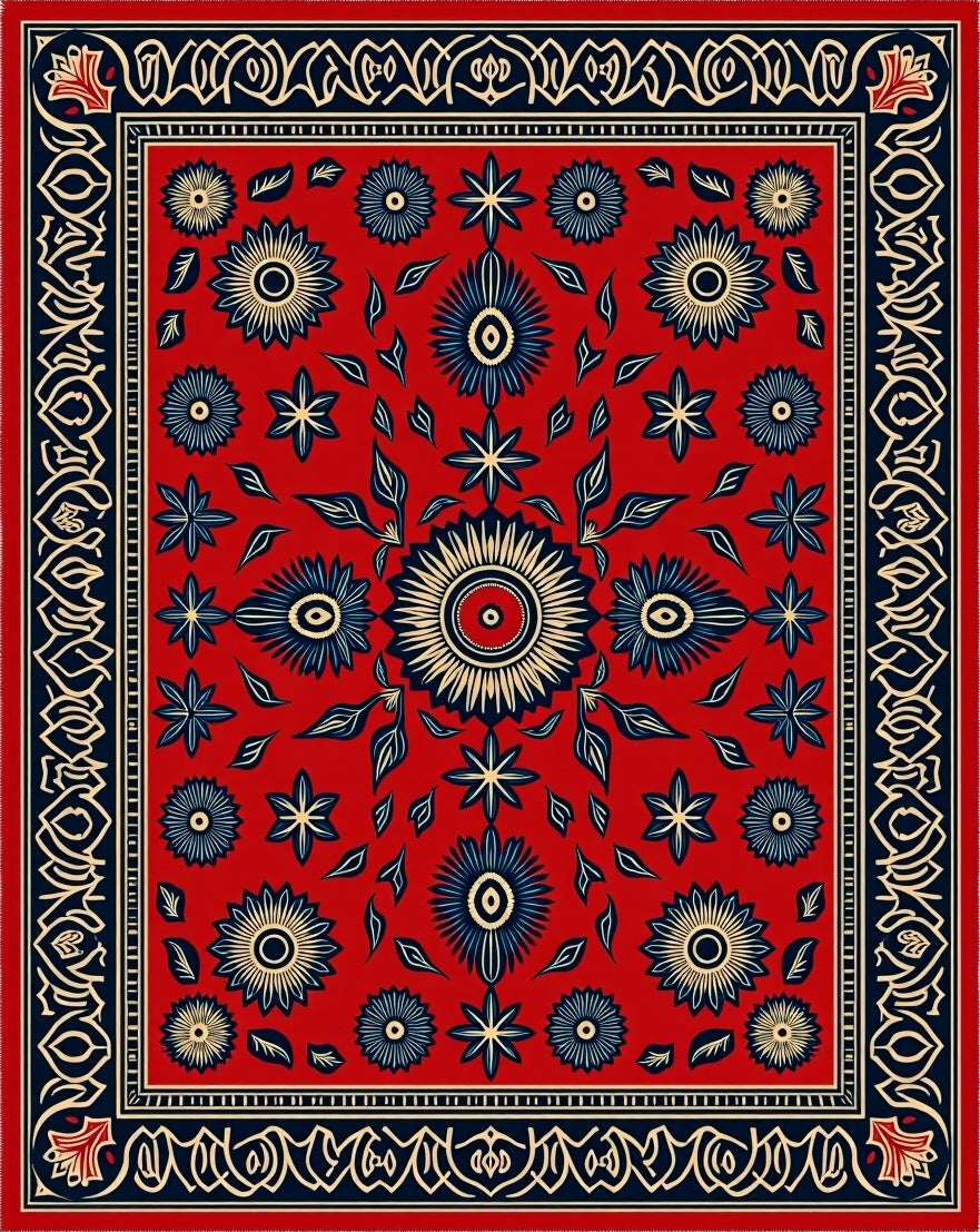 Bold Floral Red Cream Navy Rug