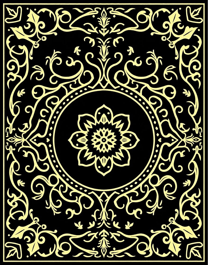 Ornate Mandala Black Gold Pattern Rug