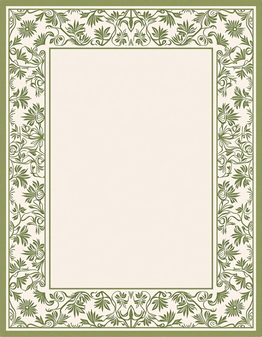 Green Floral Scrollwork Border Pattern Rug