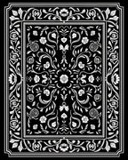 Elaborate Floral Scrollwork Black White Rug