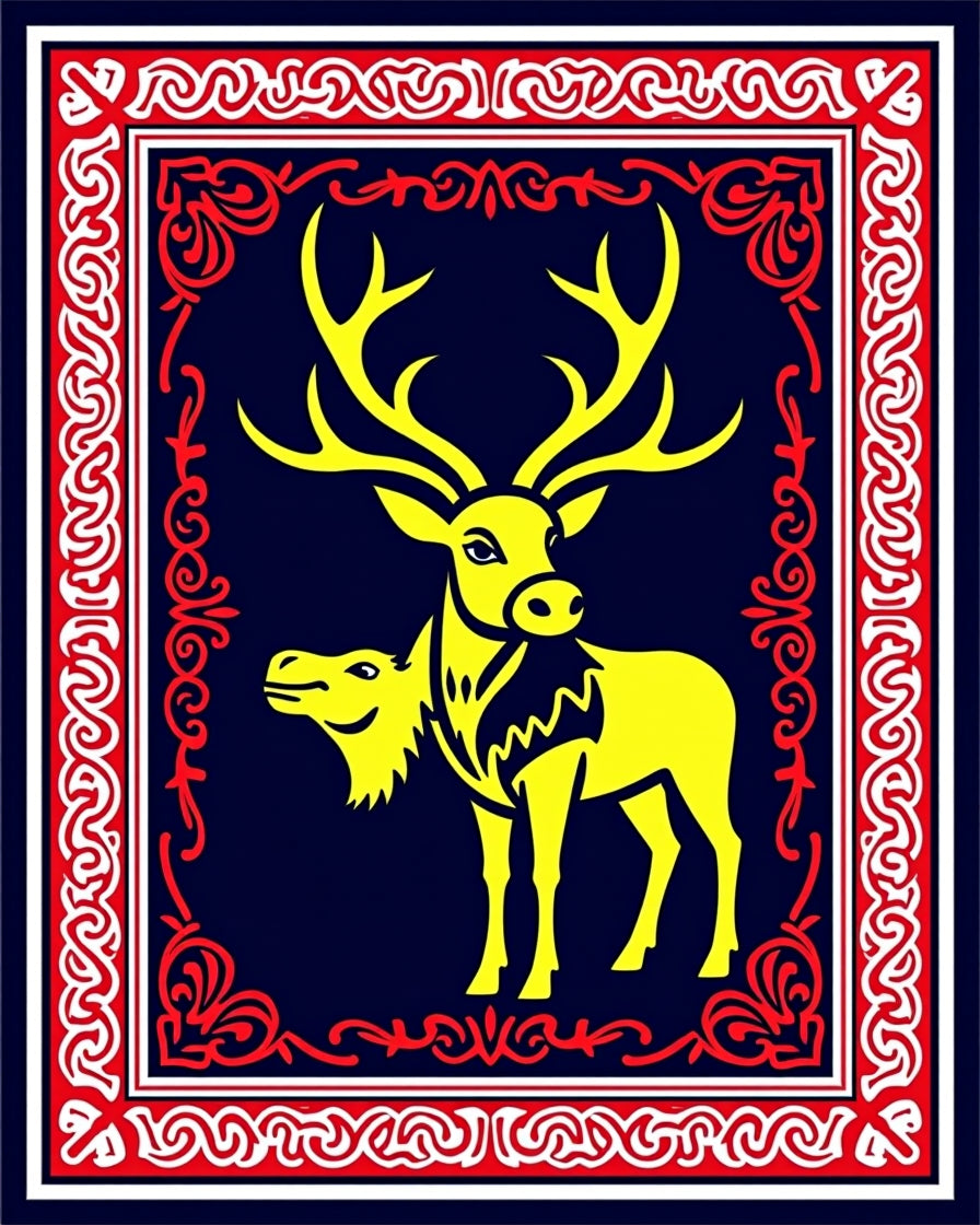 Yellow Stag Geometric Border Rug