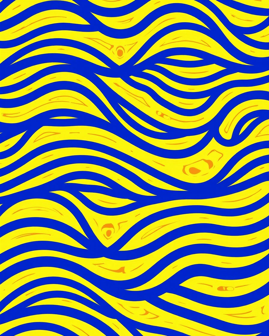 Bold Blue Yellow Wavy Pattern Rug