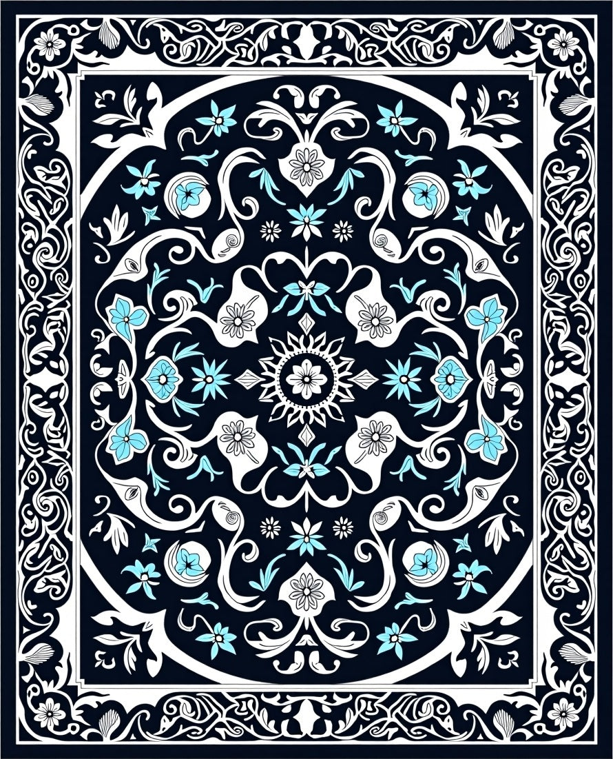 Elegant Floral Symmetry Pattern Design Rug