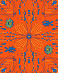 Vibrant Orange Blue Floral Symmetry Rug