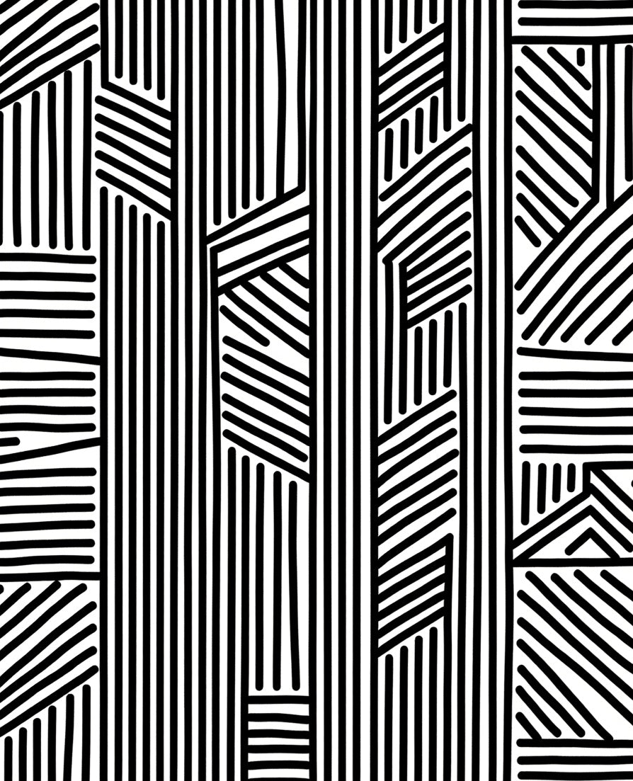 Abstract Black and White Lined Pattern Rug