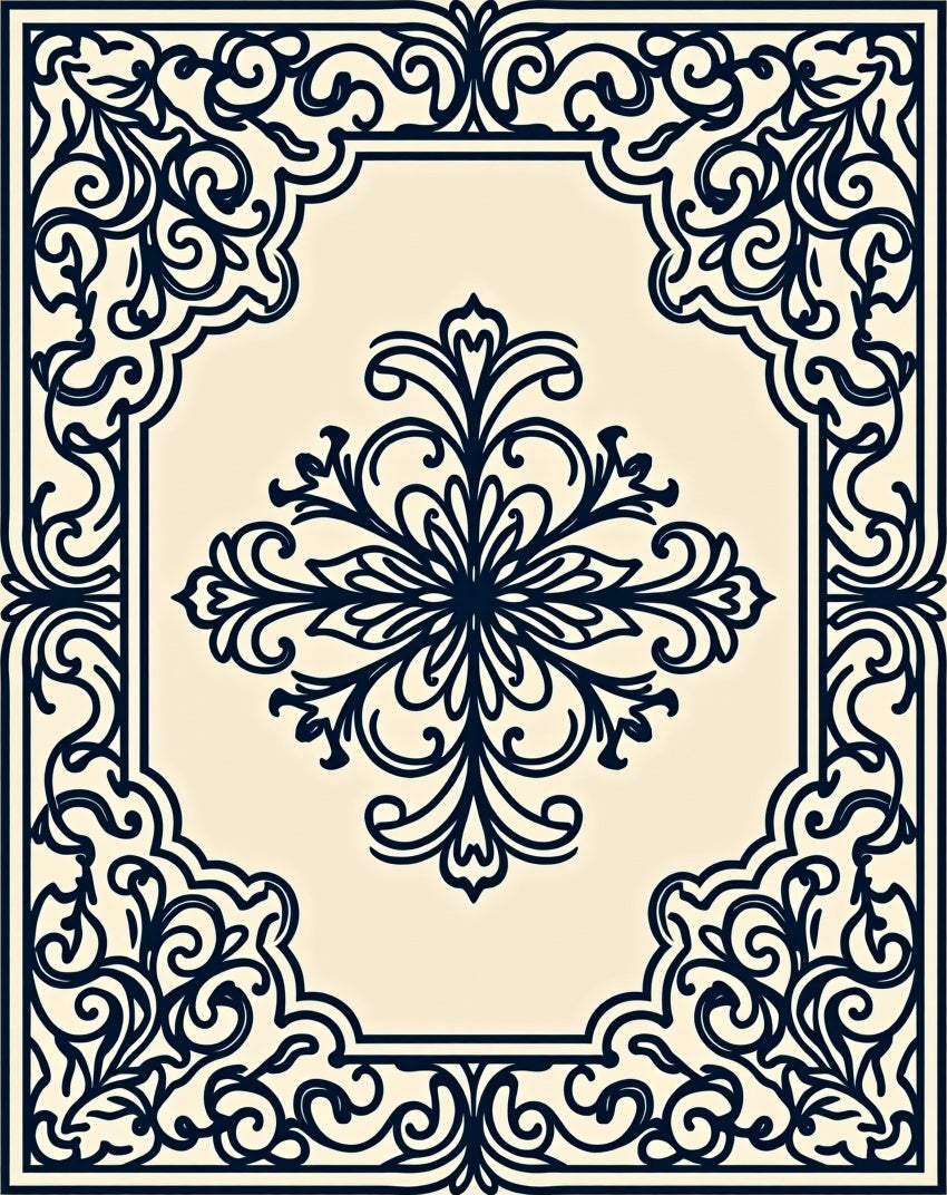 Intricate Floral Scrollwork Patterned Rug