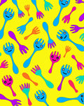 Bright Yellow Funky Fork Cartoon Assortment Rug