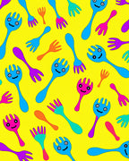 Bright Yellow Funky Fork Cartoon Assortment Rug