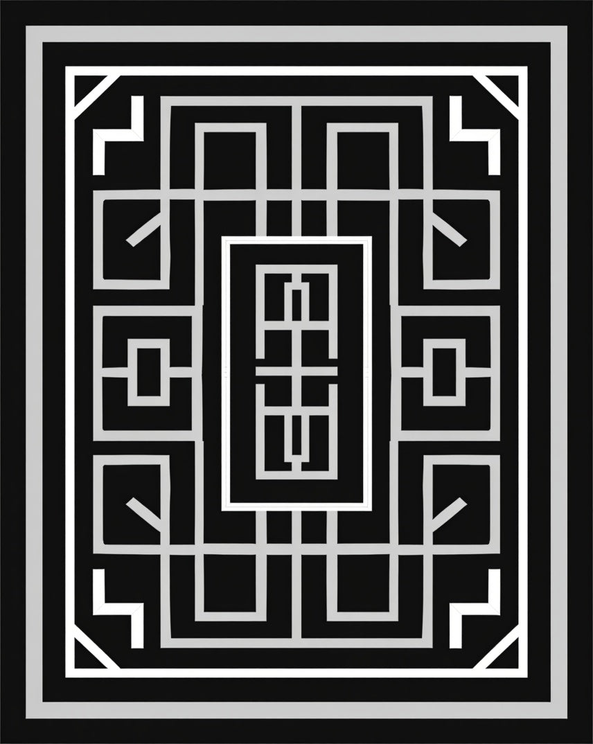 Monochromatic Geometric Labyrinth Pattern Rug