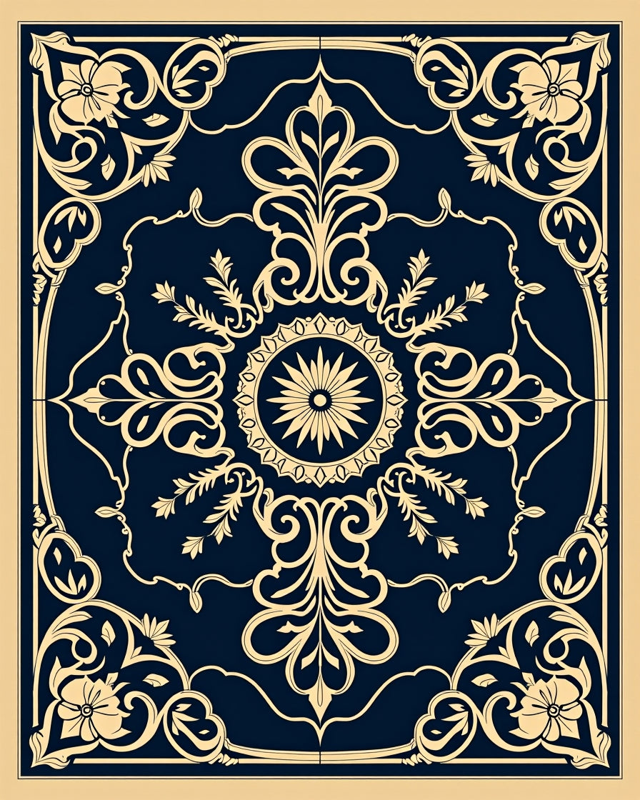 Ornate Floral Baroque Patterned Rug