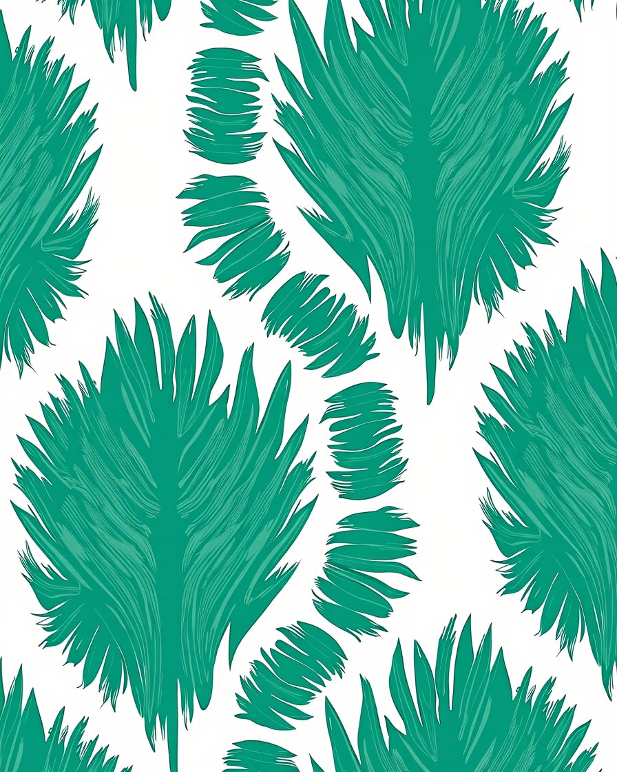 Teal Tropical Leaf Pattern Rug