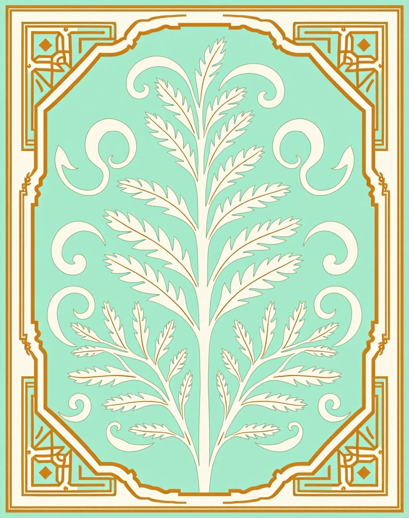 Elegant Mint Gold Tree Pattern Rug