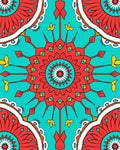 Turquoise Red Floral Mandala Pattern Rug
