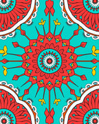 Turquoise Red Floral Mandala Pattern Rug