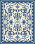 Ornate Floral Blue Cream Pattern Rug