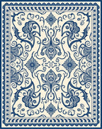 Ornate Floral Blue Cream Pattern Rug