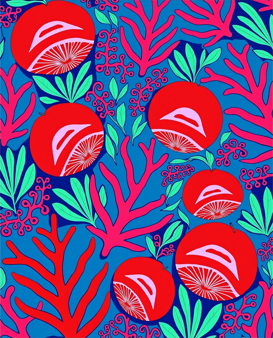 Bold Coral Citrus Pattern Rug