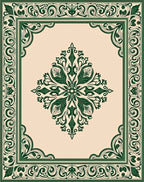 Vintage Green Floral Frame Rug