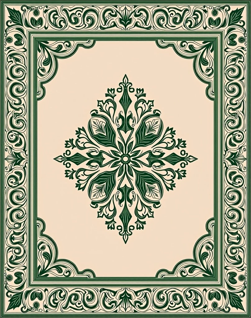 Vintage Green Floral Frame Rug
