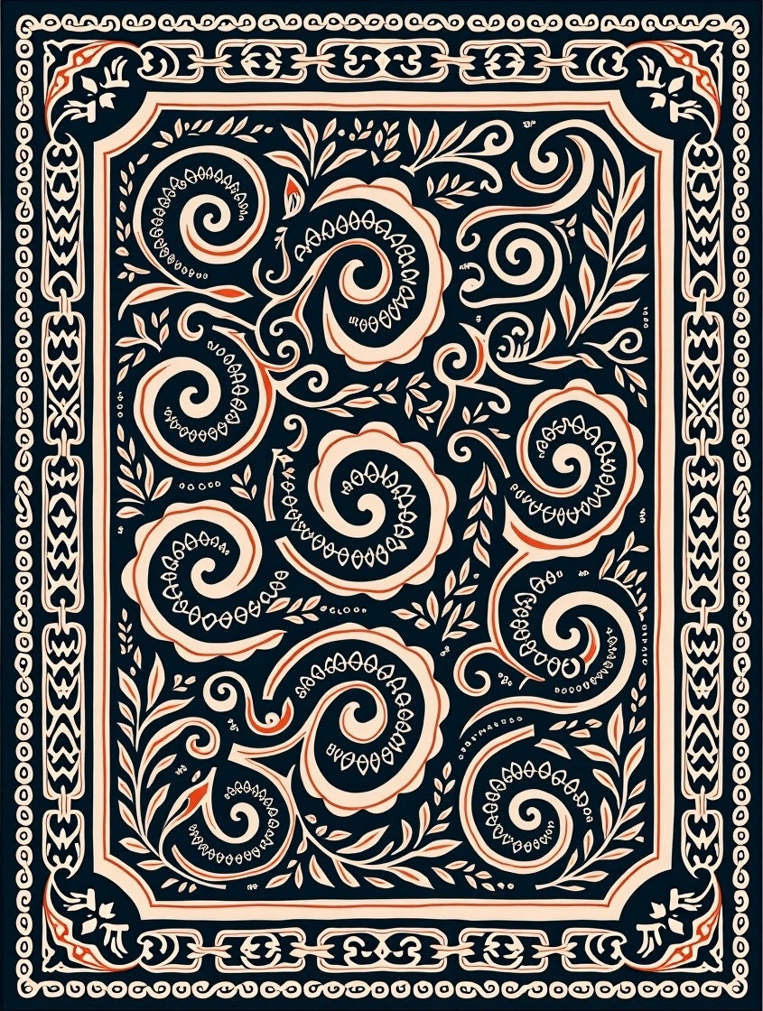 Ornate Swirls And Leafy Scrollwork Rug