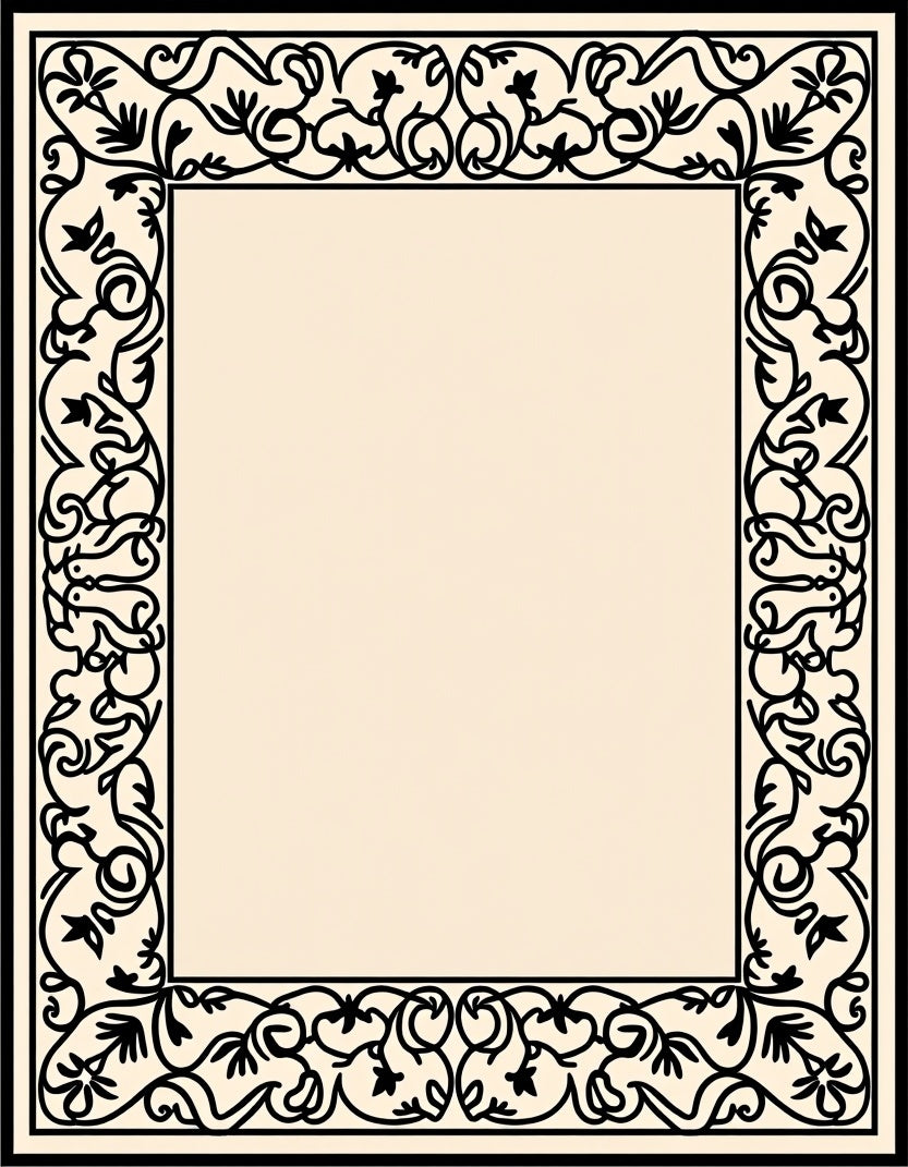 Vines Leaves Baroque Border Design Rug