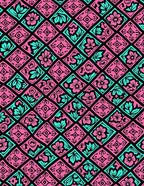 Pink Teal Floral Diamond Pattern Rug