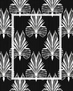Art Deco Abstract Black White Leaf Scroll Rug
