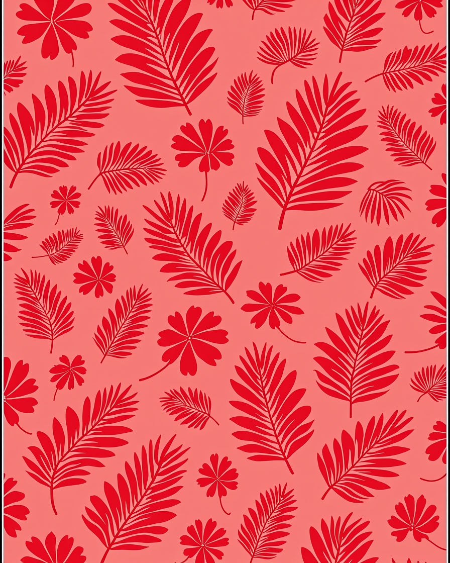 Tropical Red Leaf Pattern Design Rug