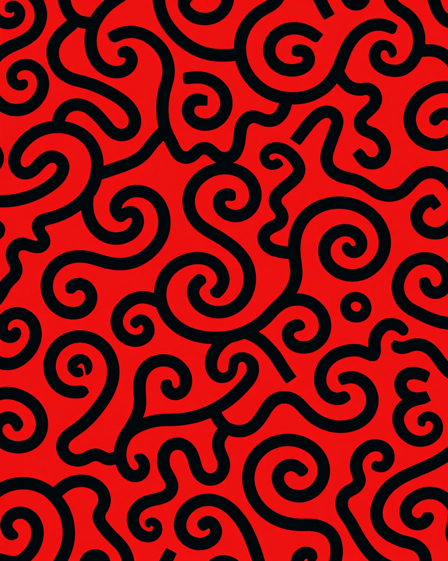 Bold Red Black Swirl Pattern Rug