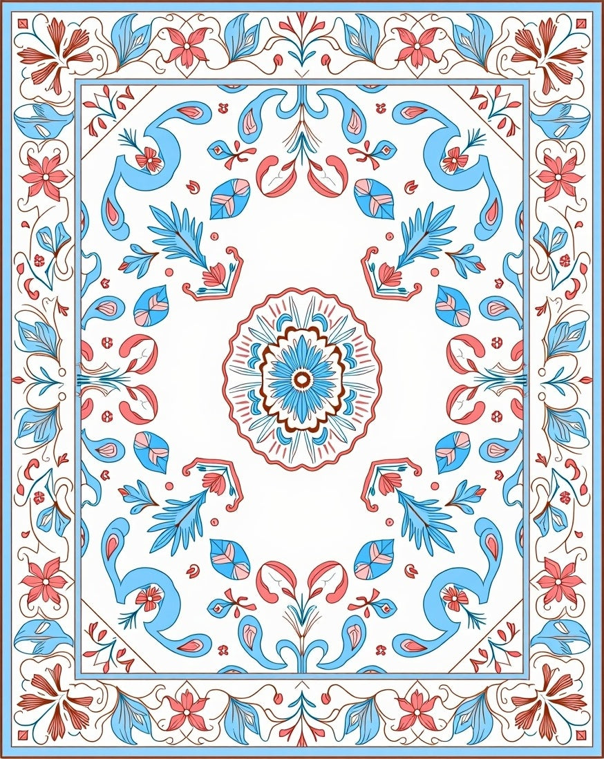 Floral Burst Leaf Swirls Design Rug