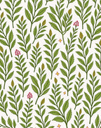 Green Leaf and Berry Botanical Pattern Rug