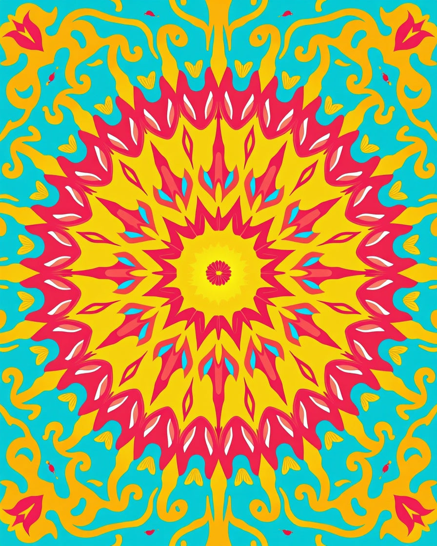 Radiant Sunburst Mandala Design With Swirls Rug
