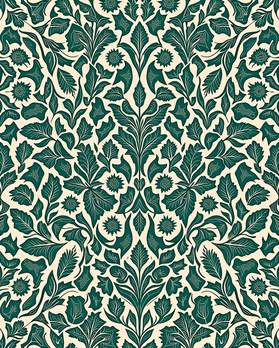 Emerald Green Scroll Floral Pattern Rug