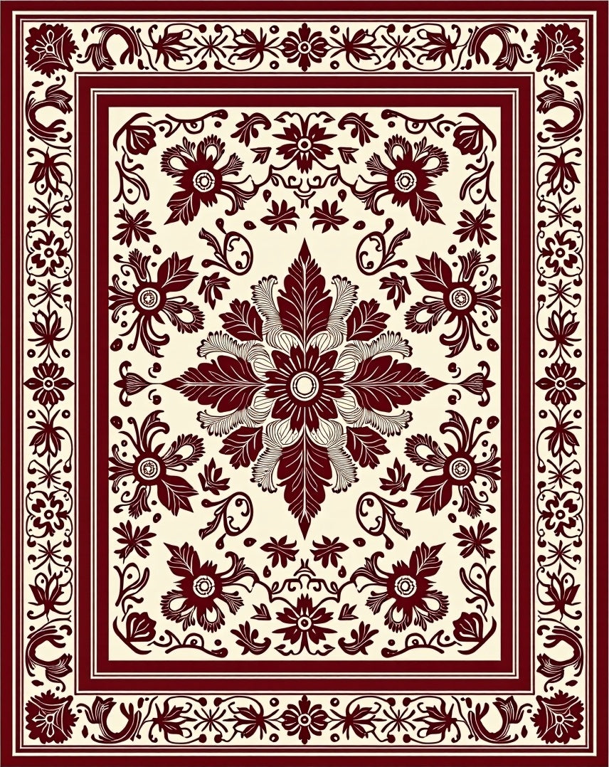 Intricate Floral Burgundy Pattern Rug