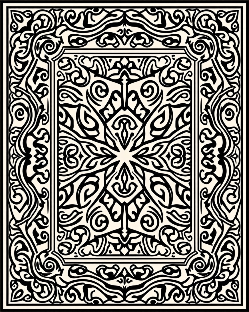 Black Traditional Elaborate Scrollwork Pattern Rug