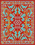 Red Blue Gold Floral Pattern Rug