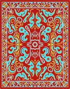 Red Blue Gold Floral Pattern Rug
