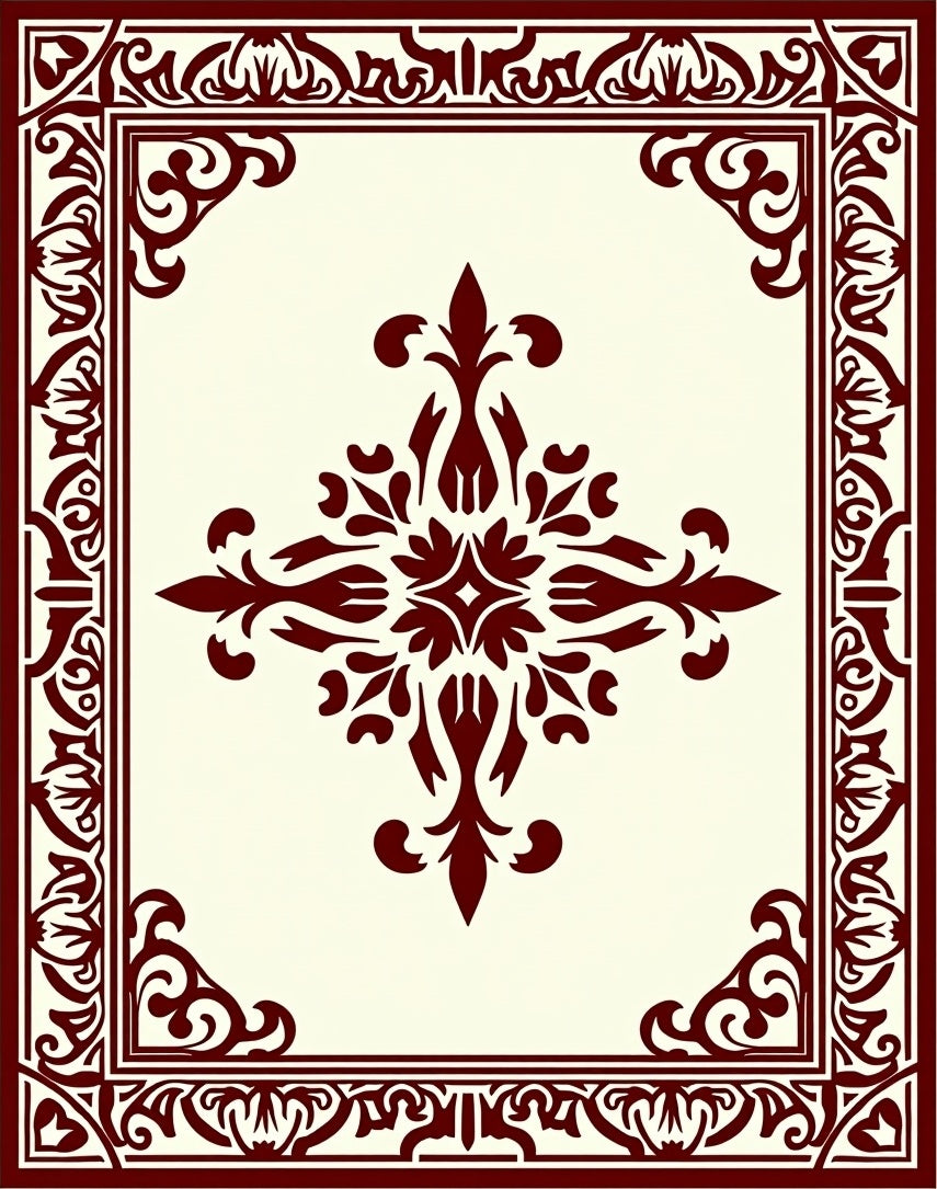 Ornate Central Floral Border Design Rug