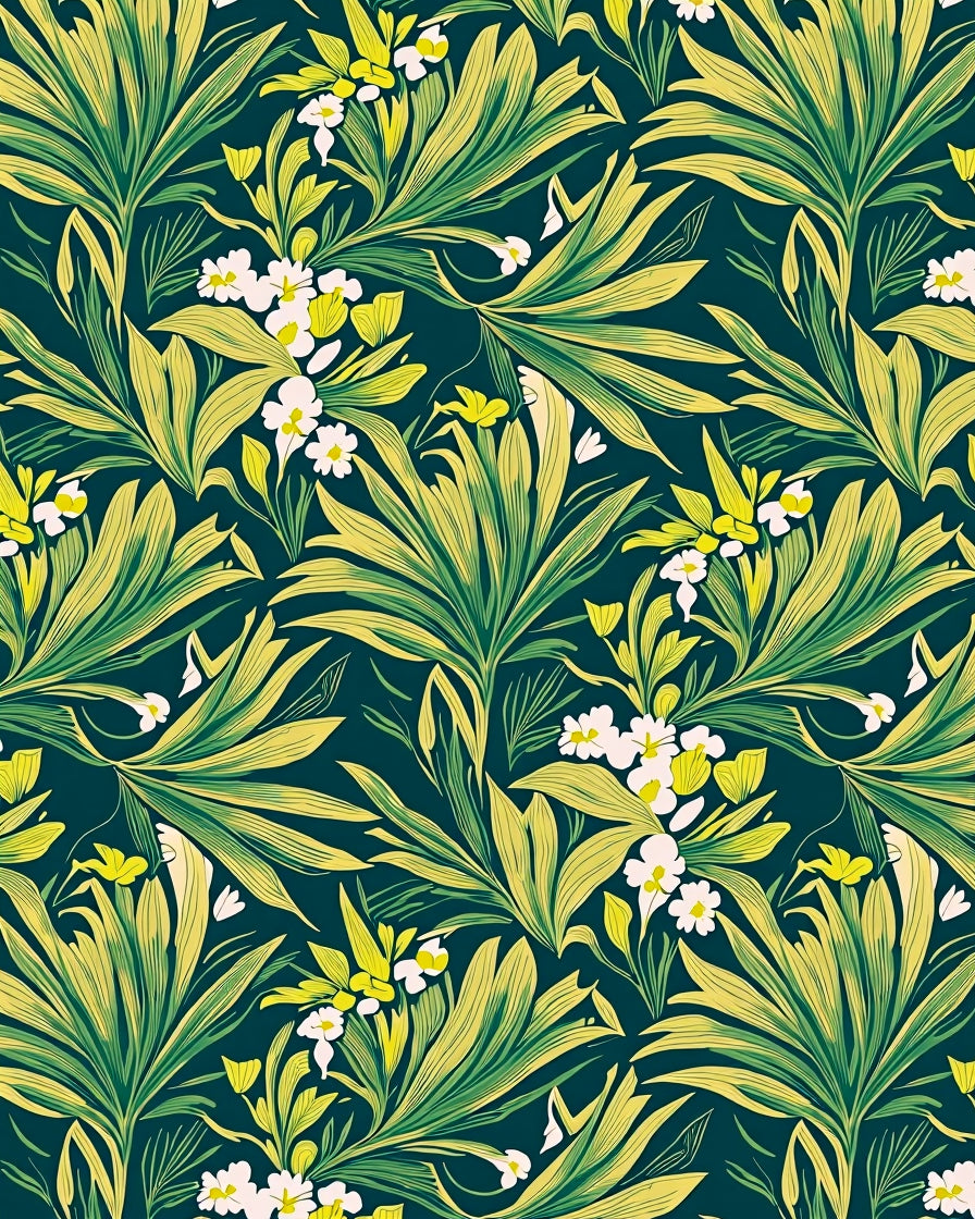 Green Yellow Tropical Floral Pattern Rug