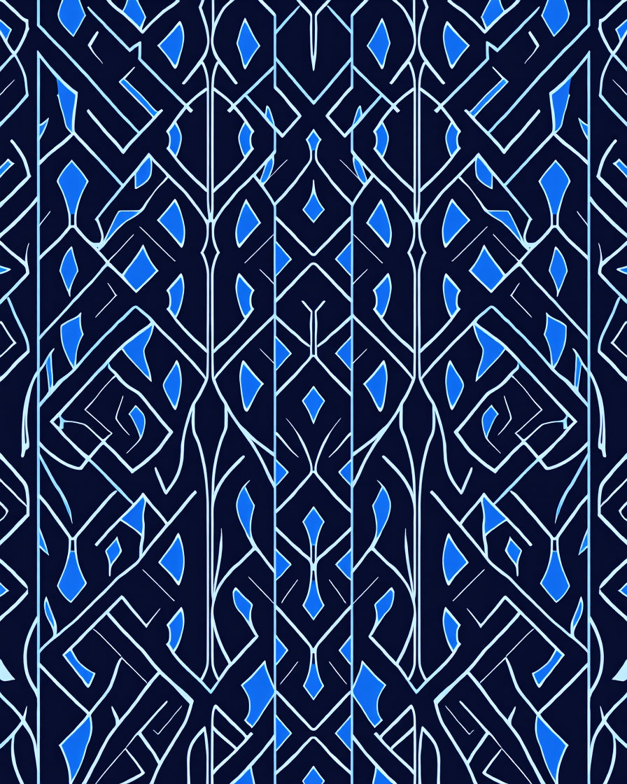 Dark Blue White Geometric Abstract Design Rug