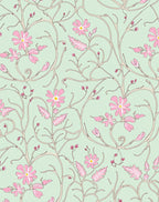 Whimsical Pink Flower Vine Pattern Rug