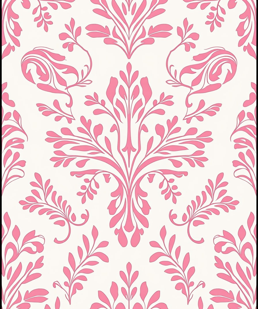 Ornate Pink Floral Damask Design Rug