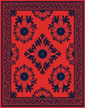 Bold Red Floral Scroll Border Rug