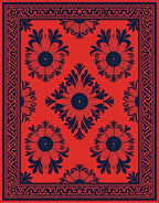 Bold Red Floral Scroll Border Rug