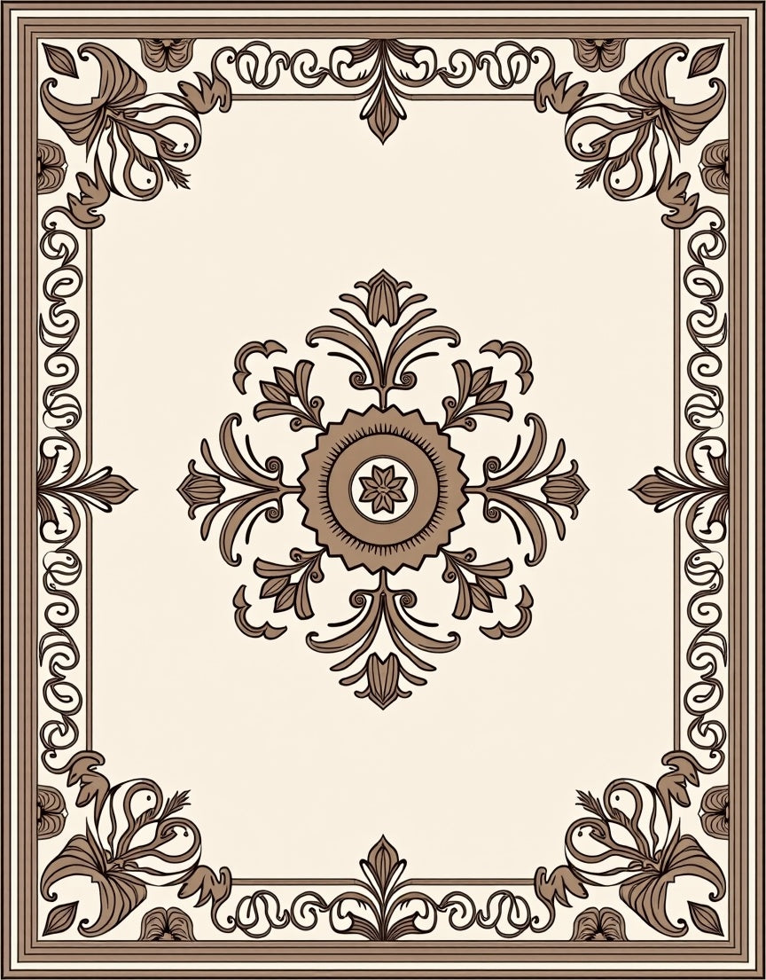 Classic Damask Floral Scroll Design Rug