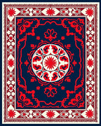 Classic Red Blue Floral Medallion Rug